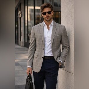 Sz 44 Lauren Ralph Lauren 100% Linen Plaid Suit Jacket $398 MSRP